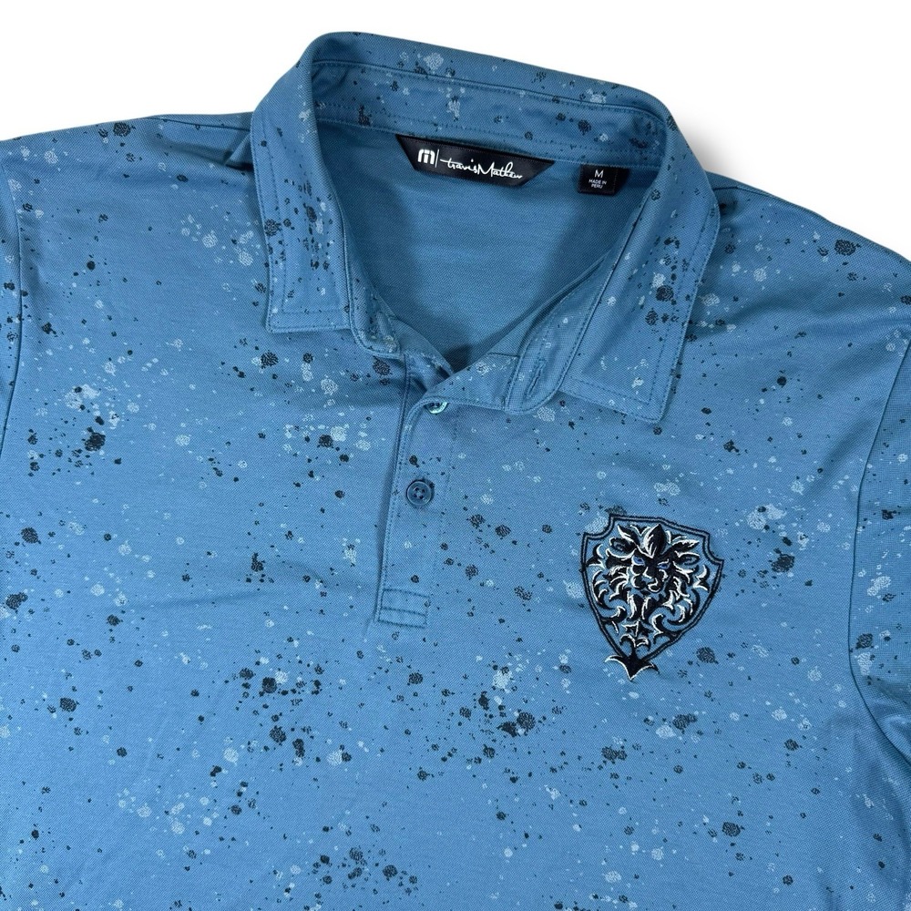 Travis Mathew‎ Shirt Mens M Blue Paint Splatter Short Sleeve Golf Performance
